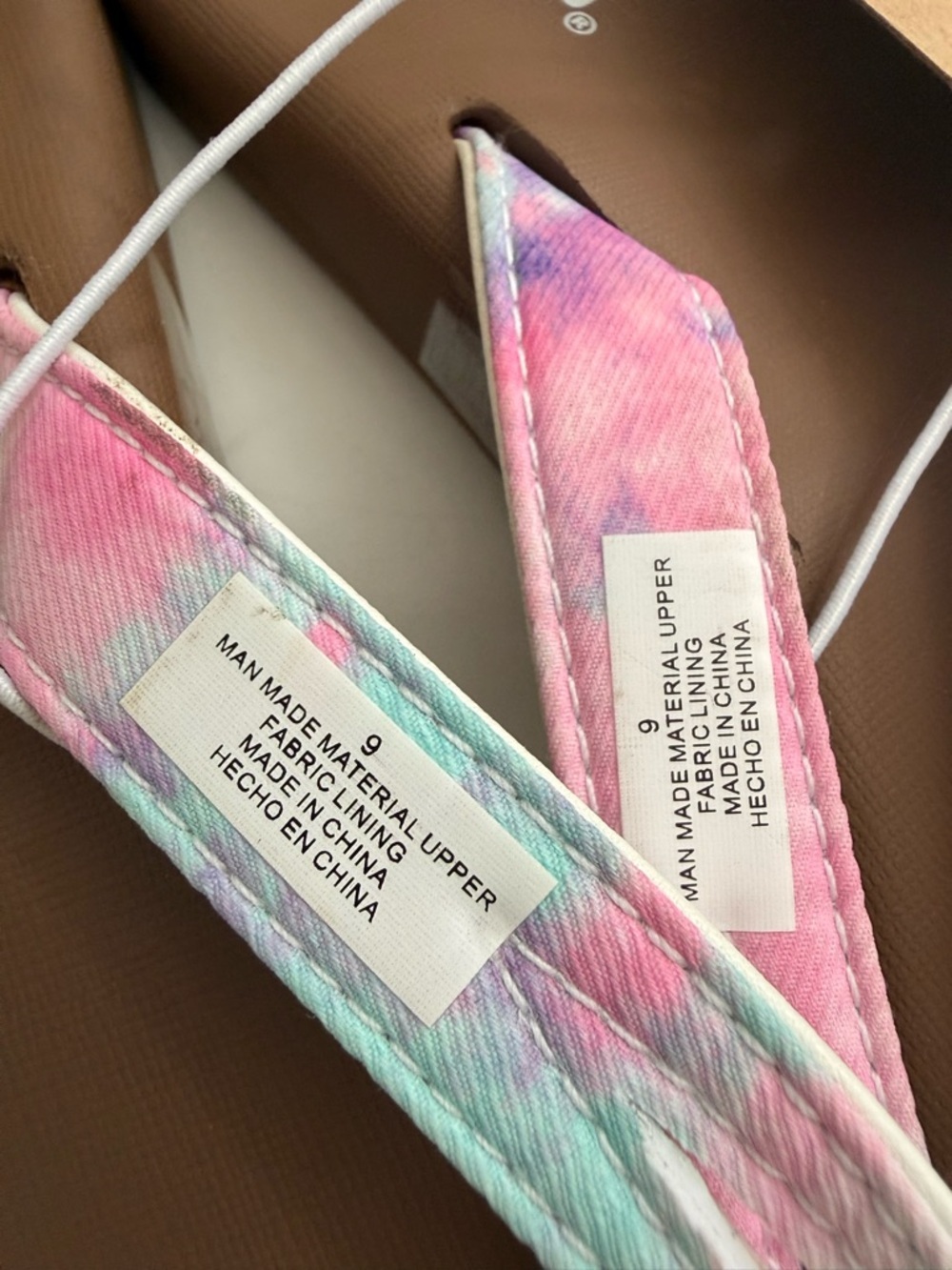 Flojos Brown Footbed White Straps Tie-Dye Pink Teal Accent Sandals - Picture 3 of 4